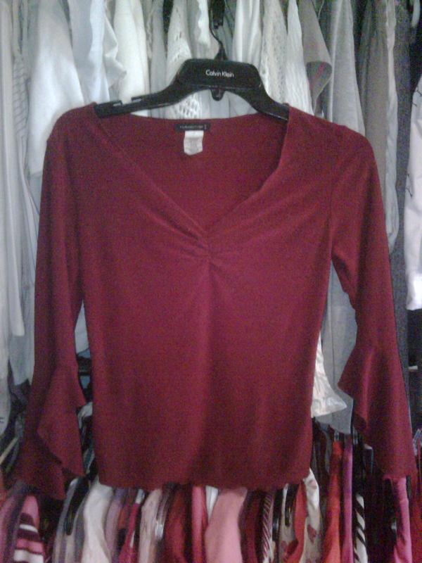 red blouse with flared three quarter sleeves - $8